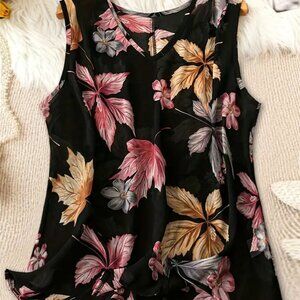 NEW black leaf print lightweight tank top brown rust red design XL 1X 22" PTP